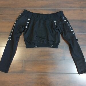 Gothic Black Off the Shoulder Long Sleeve Eyelet Crop Top size small